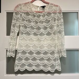 White Lace mesh Scallop Blouse cottagecore S off white cream